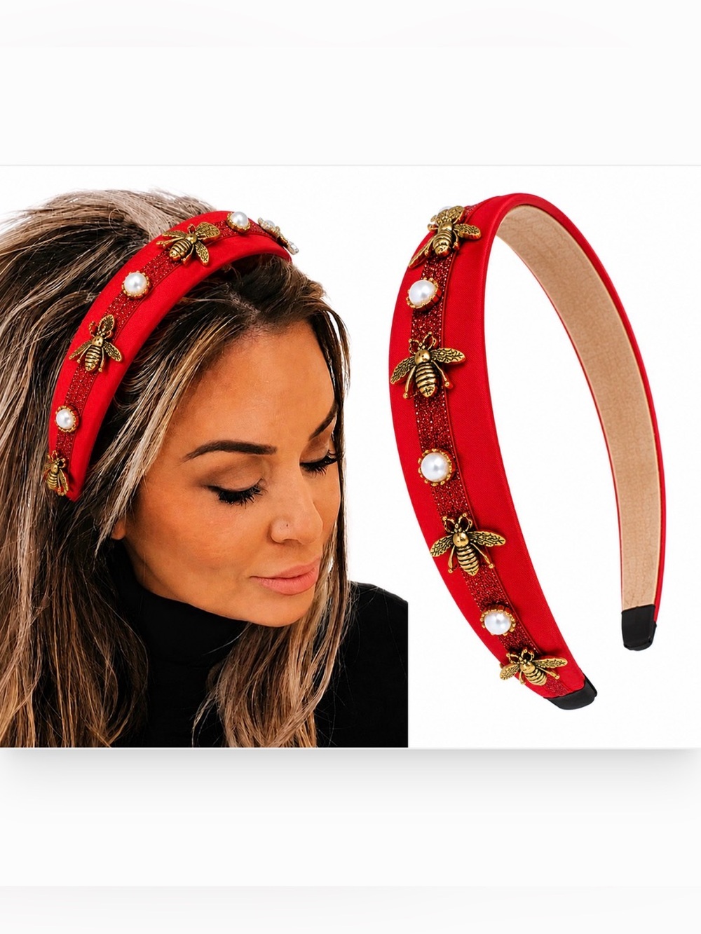 *BUY NOW* Red & Gold Bee Embellished Headband
